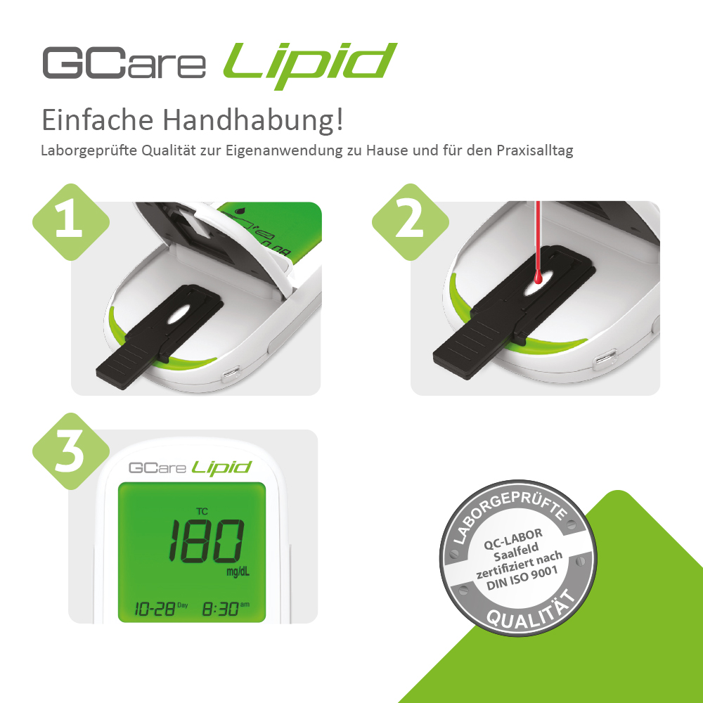 GCare Lipid Teststreifen 10 Stück (TC, TG, HDL& kalk. LDL)
