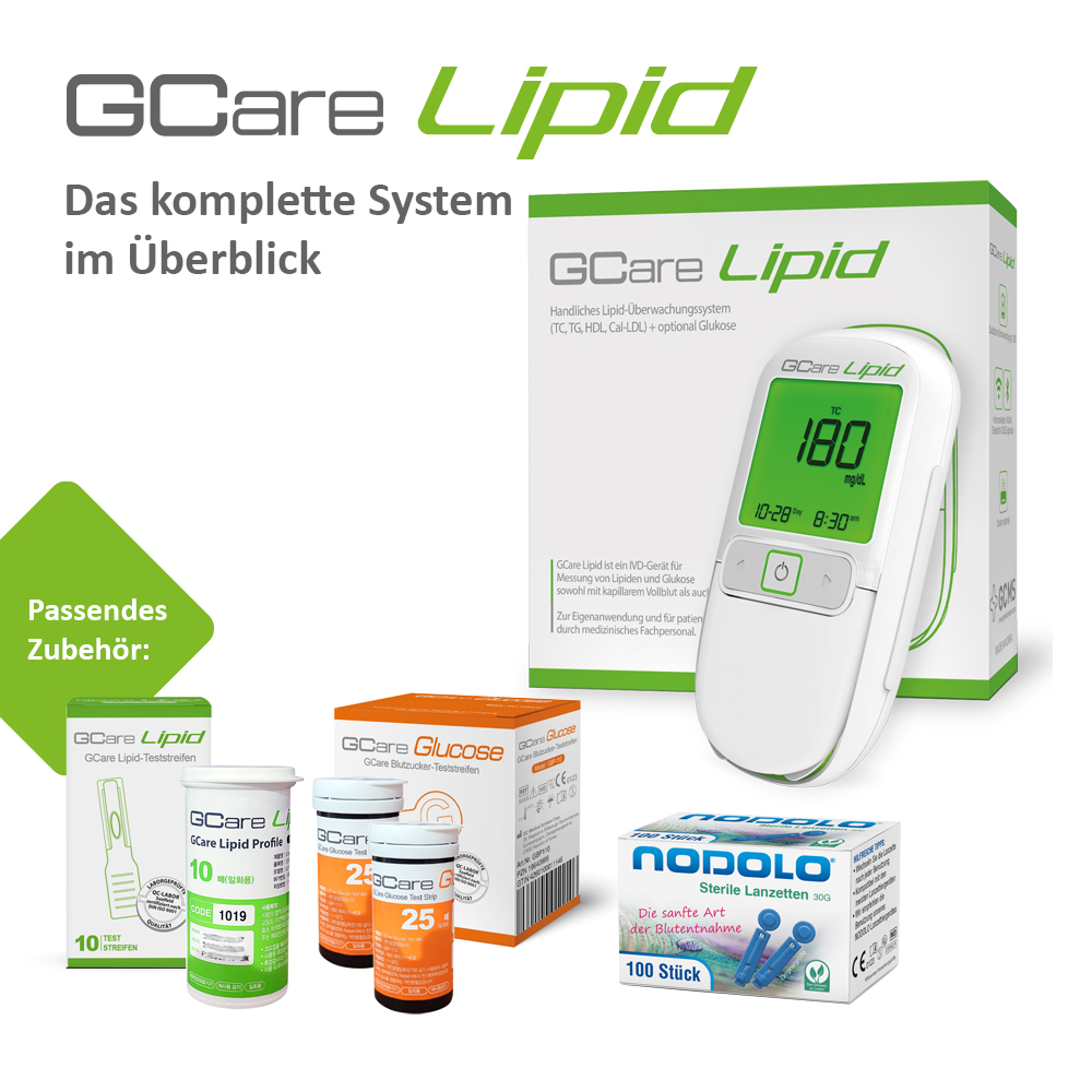 GCare Lipid Teststreifen 10 Stück (TC, TG, HDL& kalk. LDL)