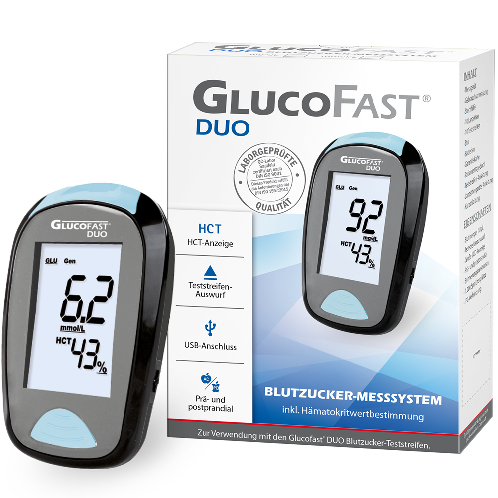 Glucofast DUO Blutzucker Messgerät, mmol/L