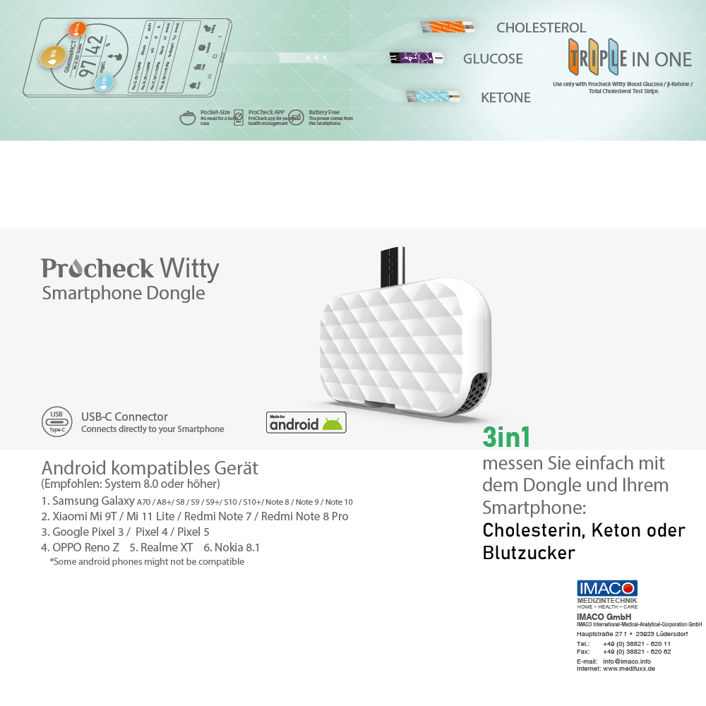 Procheck Witty mit 1 x Chol, 1x Keto, 1x Gluco, 1 x Nodolo