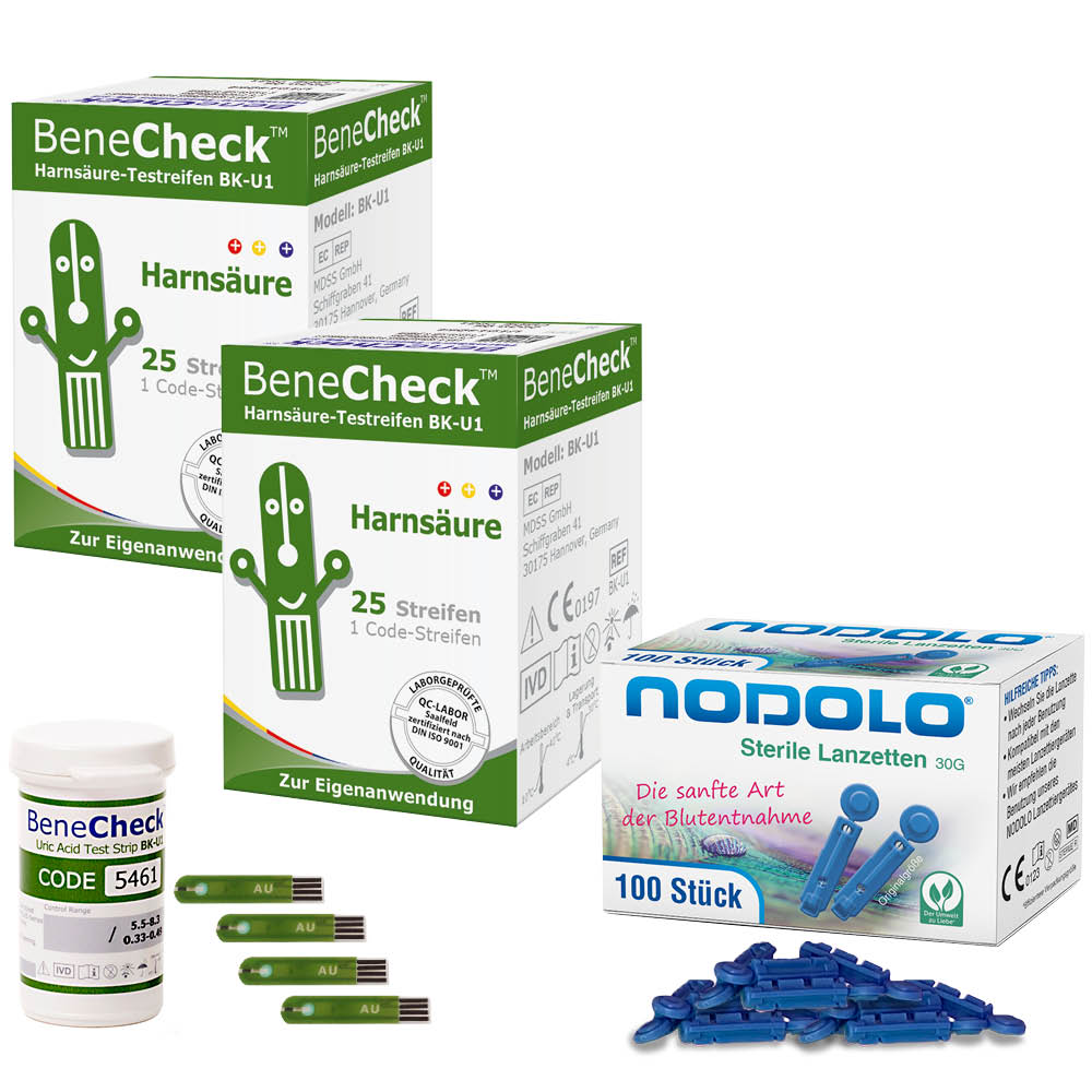 BeneCheck Teststreifen 50 Stück + Nodolo Lanzetten 100 Stück