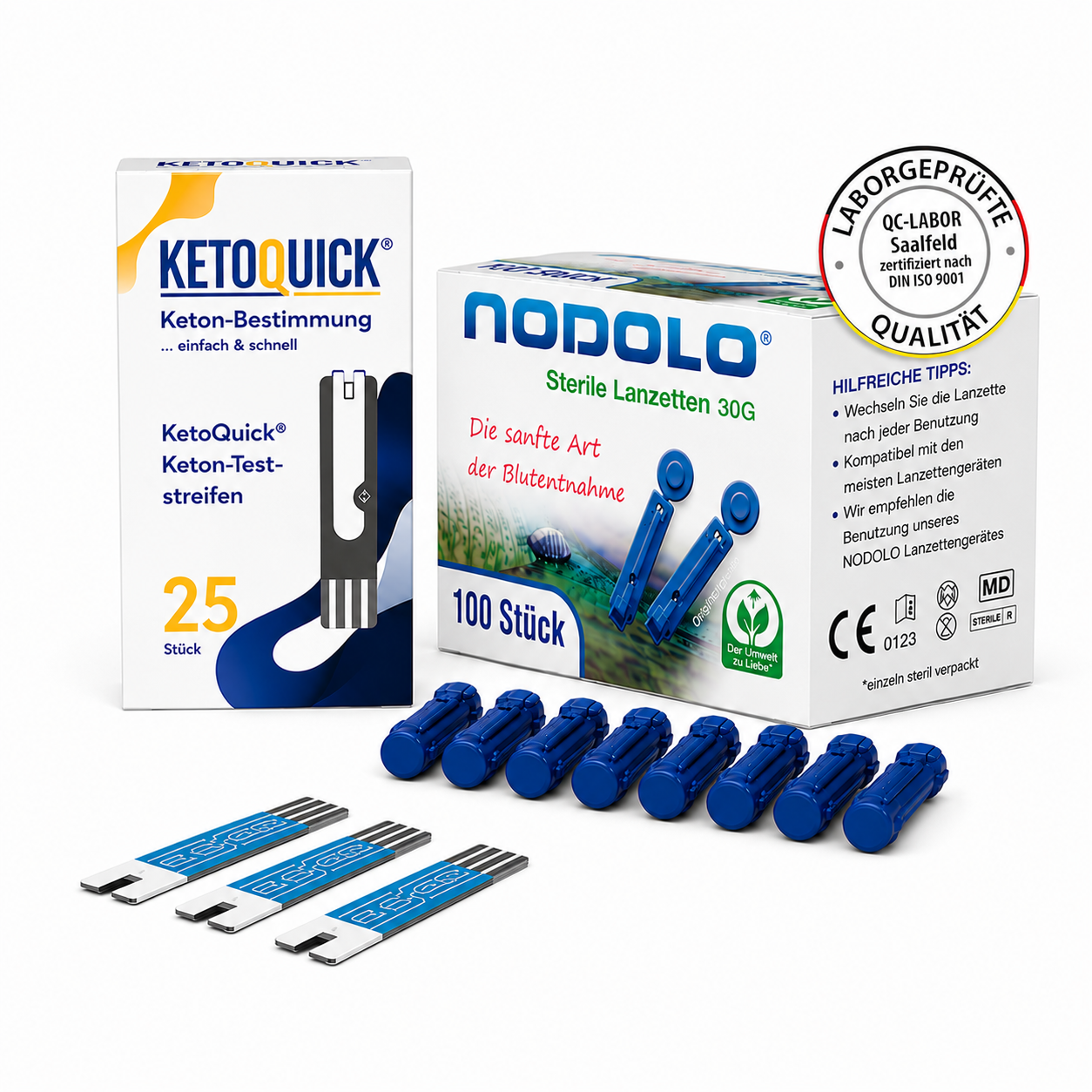 KetoQuick Keton-Teststreifen, 25 Stück + 100 Lanzetten