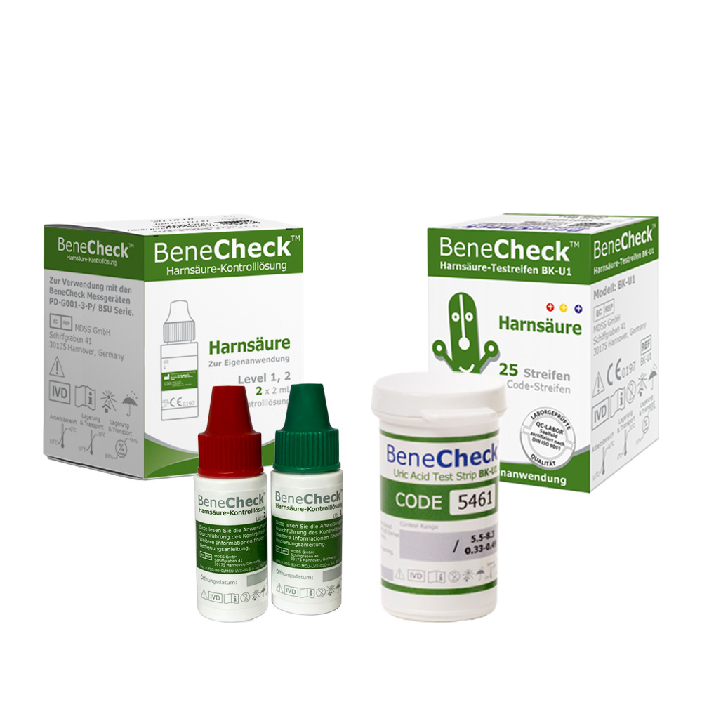BeneCheck Harnsäure-Kontrolle, 2x2ml + Ts 1*25 Stk.