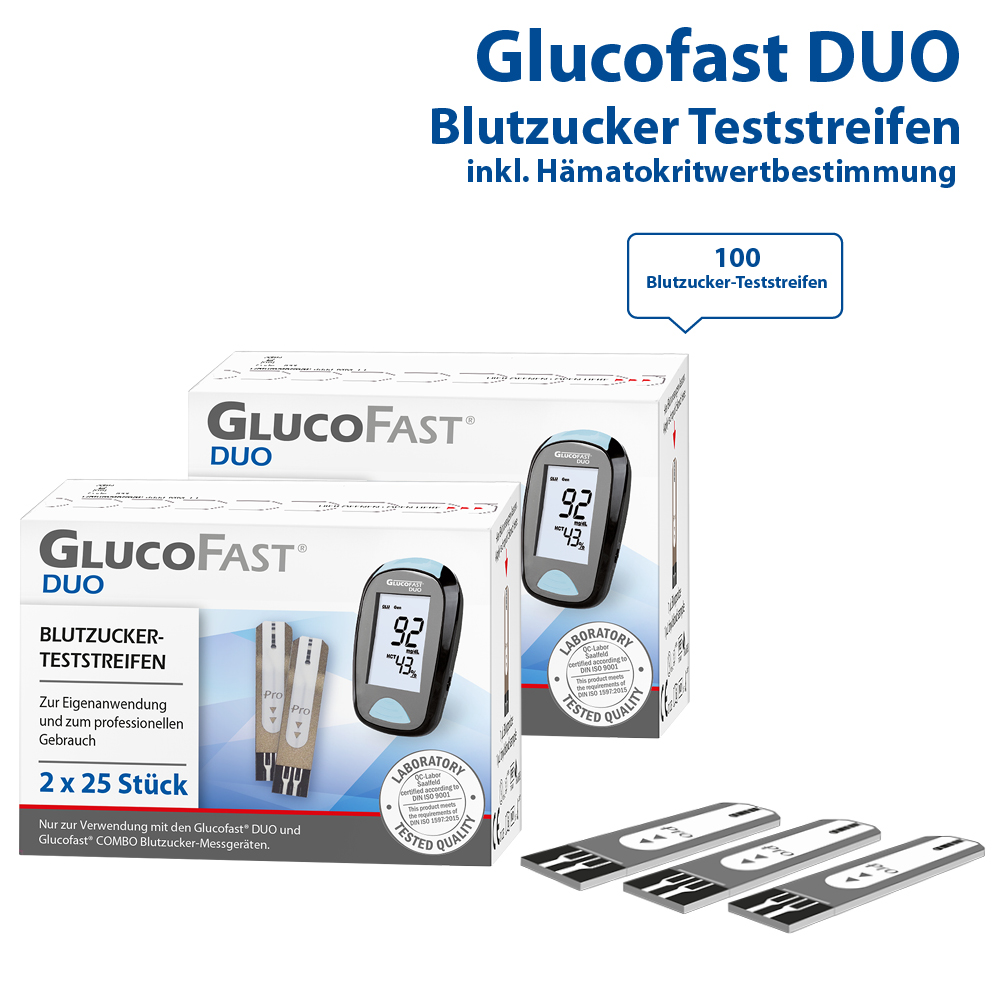 Glucofast DUO Blutzucker Teststreifen, 100 Stück