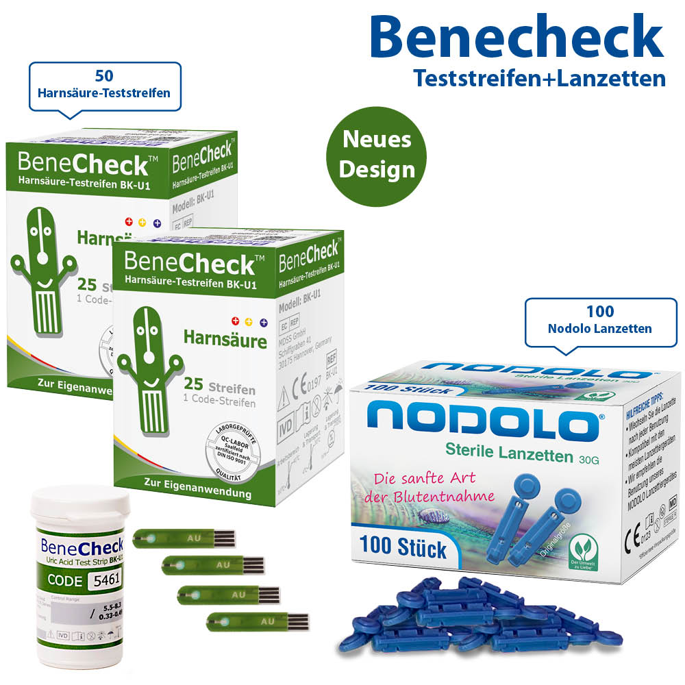 BeneCheck Teststreifen 50 Stück + Nodolo Lanzetten 100 Stück