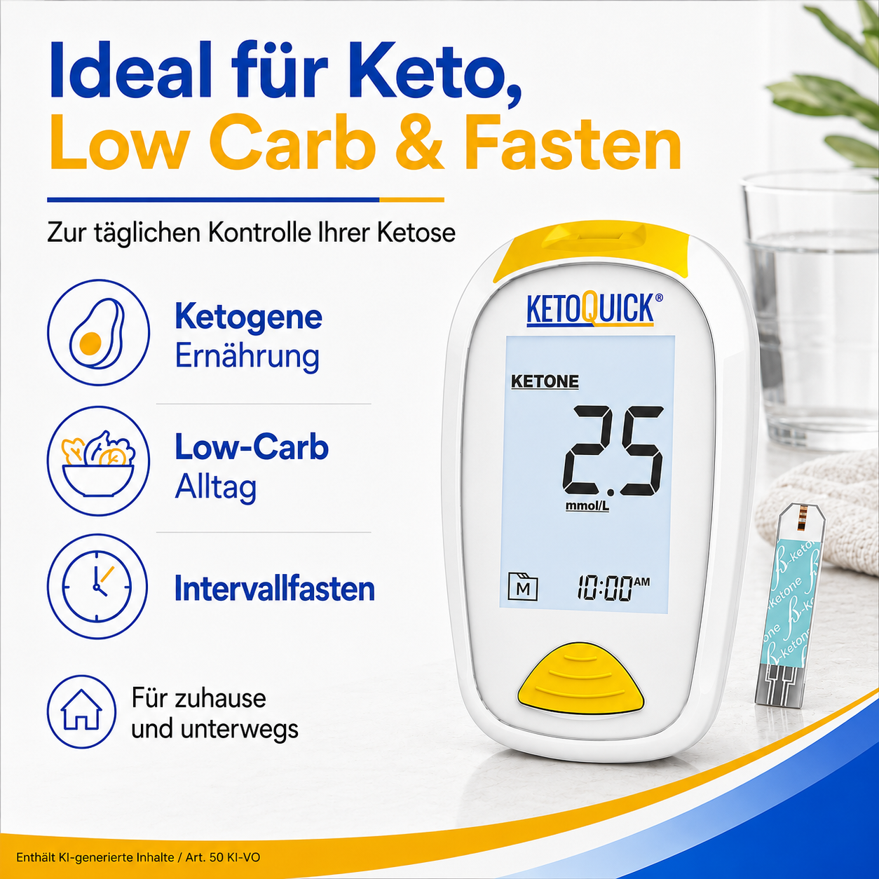 KetoQuick Keton-Teststreifen, 50 Stück + 100 Lanzetten