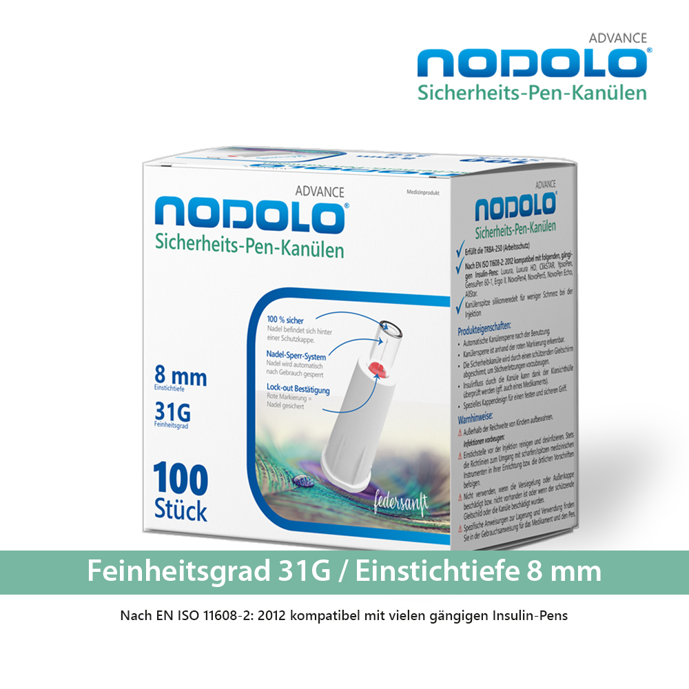 NODOLO Advance Sicherheits-Pen-Kanülen, 8mm/31G, 100 Stk.