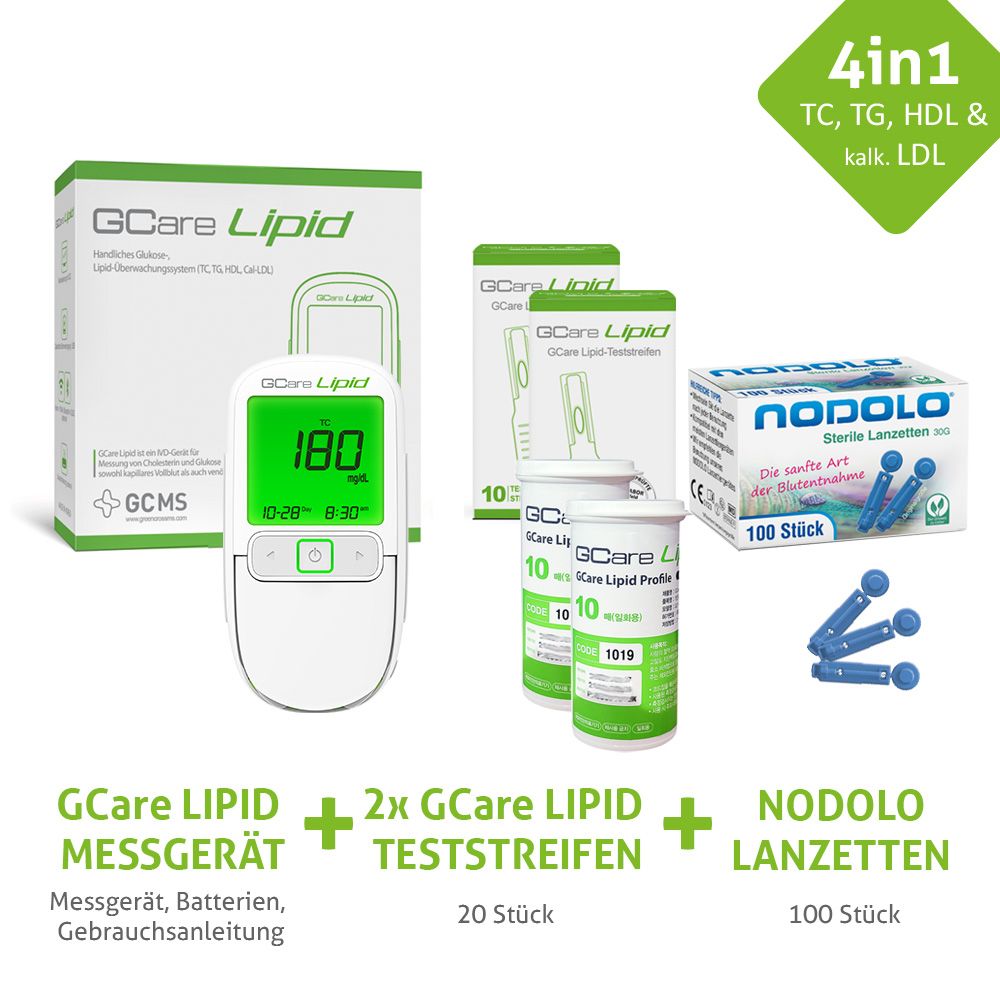 GCARE LIPID Cholesterin Messgerät 4 in1 - Kombiset, Mit 20 Teststeifen ...